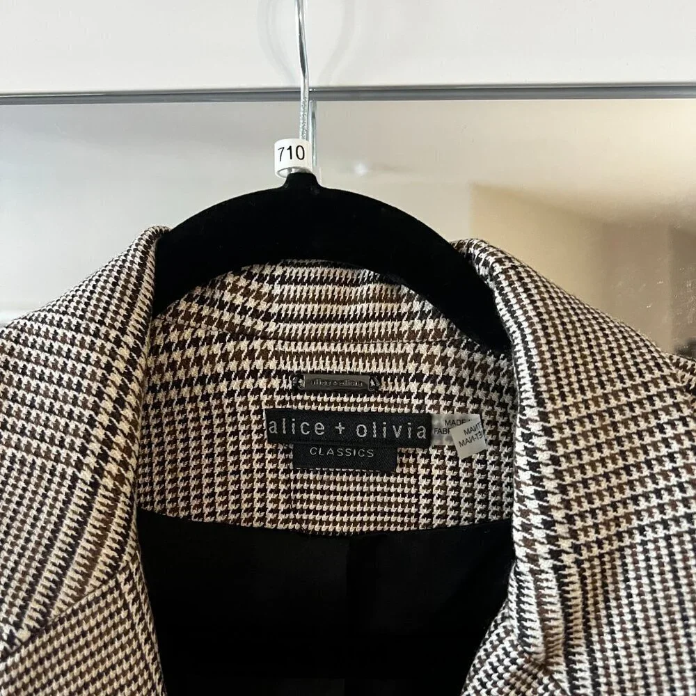 Alice + Olivia Double Breasted Blazer Size 12 Color Brown Black Cream - Picture 3 of 6